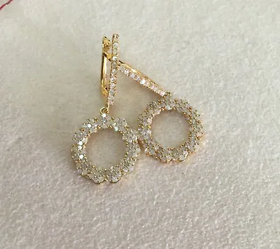 £145.16 • Buy 925 Silver Round Natural White Diamond Hoop Drop Dangle Wreath Earrings 1.30 Ct