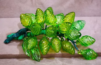 Art Glass Green 2 Shades Grape Cluster Leaves Hand Blown Murano Style 8” Vintage • $39.99