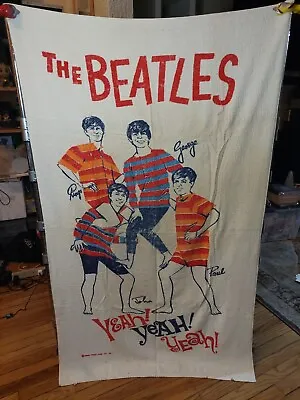 Vtg The BEATLES 1964 Yeah Yeah Yeah BEACH TOWEL 34 X 58  NEMS ENT. / AS-IS READ  • $300