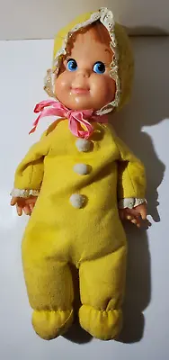 Vintage 1970s Mattel Cuddly Beans Bean Bag Doll #5289 Pink Bow Yellow Bonnet • $39.98