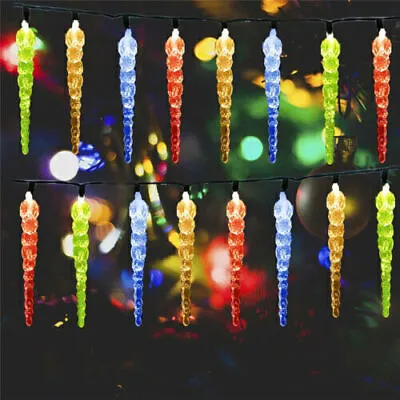 100/200LED Solar Icicle String Lights Ice Cone Decorative Lights Patio Yard Lamp • £12.05