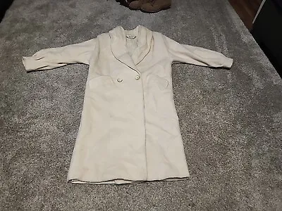 Vintage Ashley Scott Petite Cream Long Sleeve Lined Button Up Coat Womens USA • $29.95