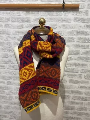 Knitted Patterned Fairisle Style Scarf Striped Oblong  S647 • £9.99