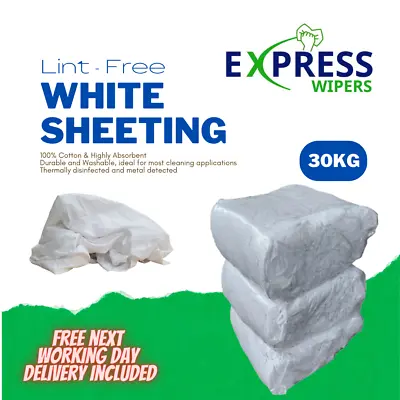 £67.99 • Buy 30kg Bag White Cotton Sheet Lint-Free Cleaning Rags / Wipers / Cloths / Bundle