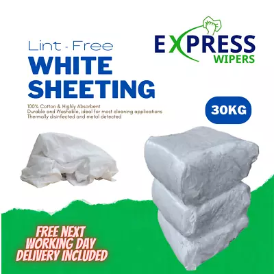 30kg Bag White Cotton Sheet Lint-Free Cleaning Rags / Wipers / Cloths / Bundle • £67.99