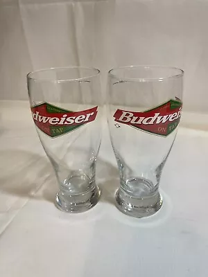 Vintage Budweiser On Tap 16 Oz. Pint Beer Glasses Pre-owned Set Of 2 • $7.99