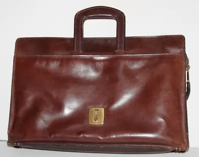 Vtg UNISEX 17  X 12” Brown Leather Drop Handle BRIEFCASE Moroccan Unbranded • $29.99