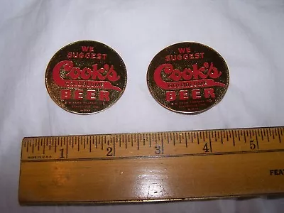 2 Vintage COOK'S BEER Foil Stickers EVANSVILLE INDIANA • $12