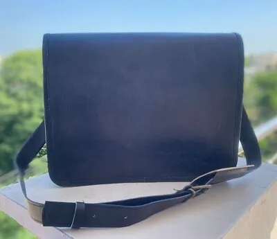 13'' Handmade Men's Black Leather Messenger Bag Satchel Briefcase Shoulder Lapto • $64.86