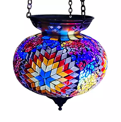 £38.99 • Buy Crushed Glass Large Turkish Moroccan Mosaic Hanging Candle Holder Hand Made Lamp