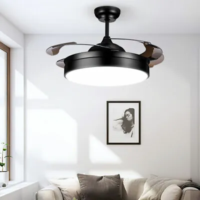 42  Invisible Ceiling Fan Light Retractable Blades 3-Color LED Chandelier+Remote • $71.25