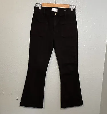 Frame Denim Womens Sz 26 Le Bardot Crop Flare Patch Pocket Jeans Film Noir Black • $35