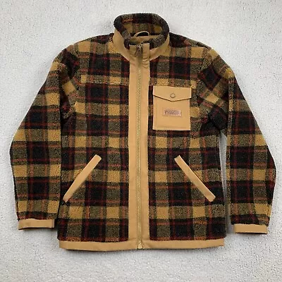 Pendleton Jacket Mens Small Lone Fir Stand Collar Fleece Zip Plaid Tan Brown Red • $39.99