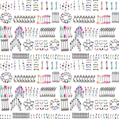 $5.59 • Buy 105×Wholesale Lip Tongue Eyebrow Nose Studs Nipple Navel Rings Body Piercing Set