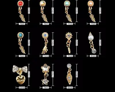 Nail Piercings Nail Jewelry Nail Gems Nail Charms - Gold Shapes With Gems • $5.55