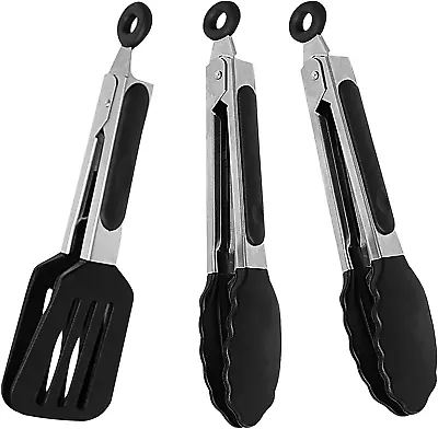 Mini Silicone Serving Tongs Set Of 3 Non-Stick Small Kitchen Tongs (7 Inch) Wit • $15.28