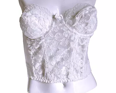 £29 • Buy Vtg 90s Victoria's Secret Pink Heart Tag White Bridal Bustier Bra Low Back 36A
