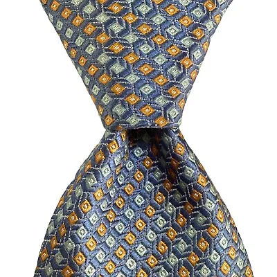 BVLGARI SEVENFOLD Men's 100% Silk Necktie ITALY Luxury Geometric Blue/Orange EUC • $104.99