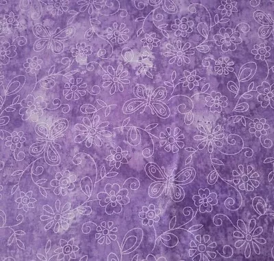 Butterfly Floral Purple Blender BTY Fabric Traditions Tonal Tone-On-Tone • $6.99