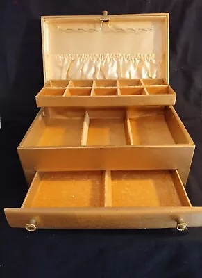 Lady Buxton Large Vintage Jewelry Box Gold 3 Drawer Case Mid Century Storage • $39