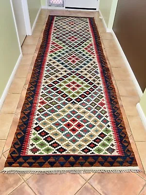 Handmade Afghan Wool Rug Handwoven Kilim Authentic Hallway Rug Size 400 X 108 Cm • $525