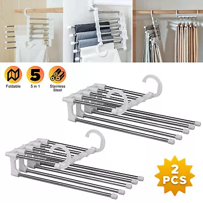 2 Pcs Pants Rack Shelves Multi-Functional Stainless Steel Wardrobe Magic Hanger • $13.98