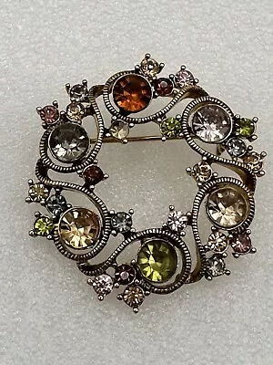 Monet Wreath Brooch Gold Tone With Multi-Colored Rhinestones  • $24