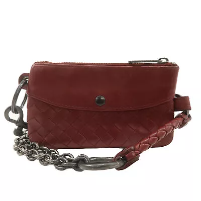 Authentic BOTTEGA VENETA Intrecciato Leather Chain Coin Case Pouch Red Used F/S • $385