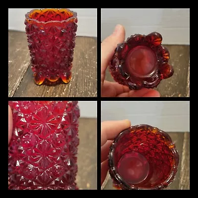 Vintage Red Glass Toothpick Holder Footed Stars  • $18