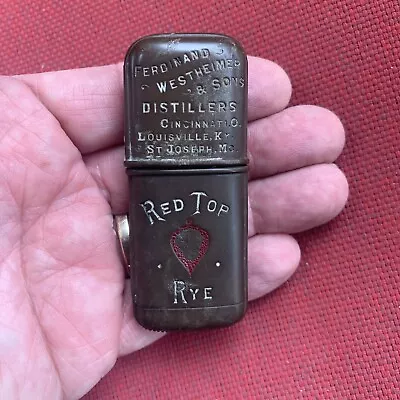 EARLY VTG. RED TOP RYE ADVERTISING MATCH SAFE FERDINAND WESTHEIMER Cincinnati • $65