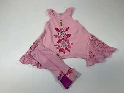 Naartjie Girl’s Pink Cotton Tunic Top Cropped Leggings Set Size 4 • $11.49