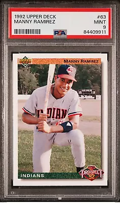 1992 Upper Deck #63 Manny Ramirez Rookie Top Prospect  Graded Mint Psa 9 • $9.95