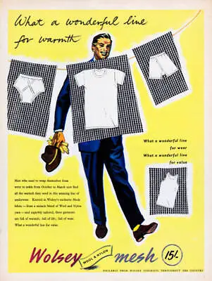 £4.39 • Buy Advertisement For Wolsey Mesh Fabric Showing Underwear Items 1950s Era Photo
