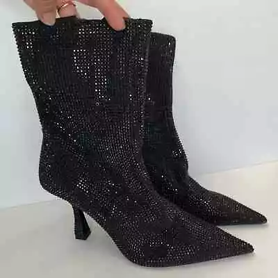 ZARA Women’s Black Sparkly High Heel Ankle Boots Size 9.5 • $90