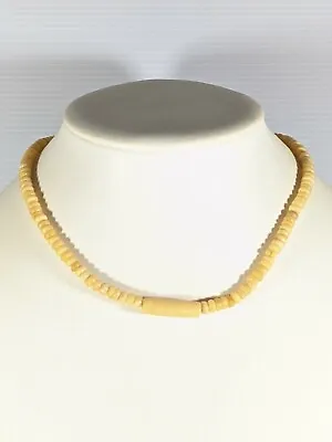Vintage Ivory Color Acrylic Faux Bone Bar Bead Choker Necklace 15 Inches • $10.49