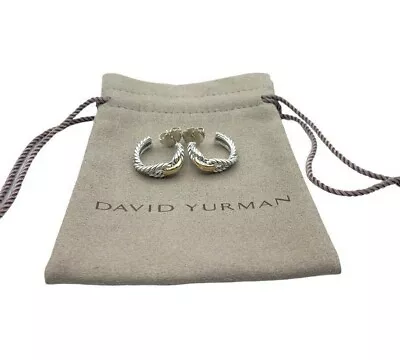 David Yurman 18K Yellow Gold & Sterling Silver 925 Cable Loop Hoop Earrings • $299