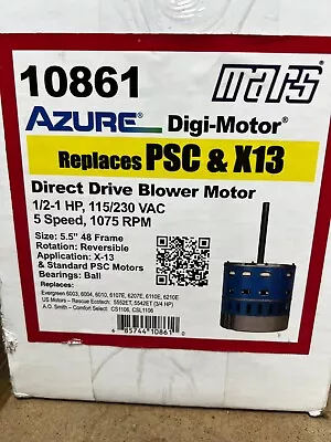 Mars Azure Motor 10861 DIRECT DRIVE BLOWER MOTOR 1/2-1HP 115/230VAC 5 SPEED  • $289