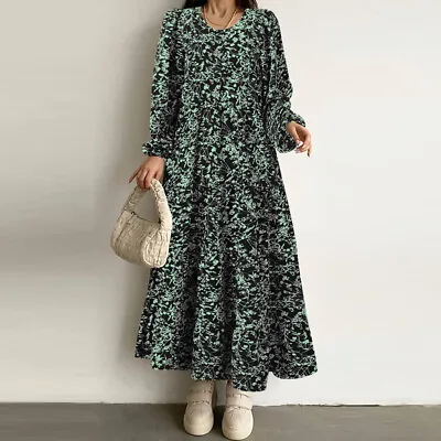£16.79 • Buy ZANZEA UK Womens Long Sleeve O Neck Swing Midi Dress Floral Printed Maxi Dresses