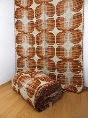 Vintage Curtain Fabric By Meter / Orange Yellow Brown Mid-Century Modern 70's • £44.40