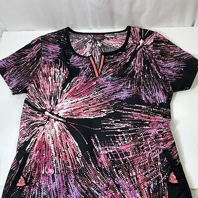 Ecko Red Women’s Small Scrub Top Black Pink Purple Fireworks 100% Cotton Used • $9.87