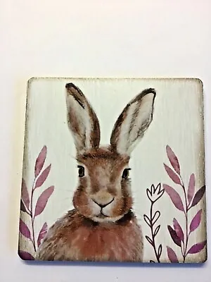 £4.99 • Buy New Square Wooden Retro Coaster Hare Wildlife Animal Gift Cute Free P&p