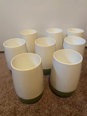 $49 • Buy Mod Century Modern Vacron Bopp Decker Tumblers/Cup Green And White Set Of 8