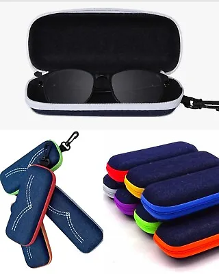 Portable Zipper Eye Glasses Sunglasses Hard Case Box Protector Large Hold Gift • £2.95