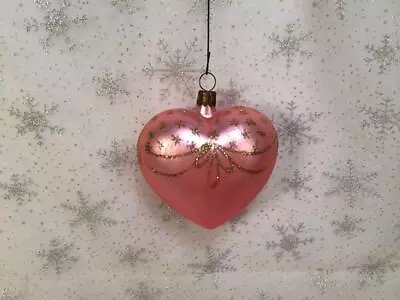 Vintage Made In Germany Pink Puffy Heart Ornament With Glitter Design 4  Tall • $10.79