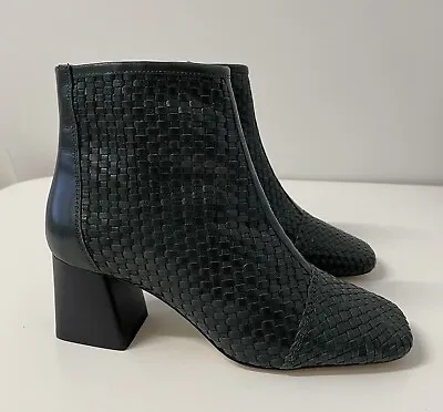 Trenery By Country Road Leather Woven Heeled Boots Dark Forest Size 37 • $59