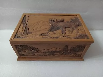 Vintage Cast Resin Keepsake Jewelry Trinket Box Moose Carving • $50