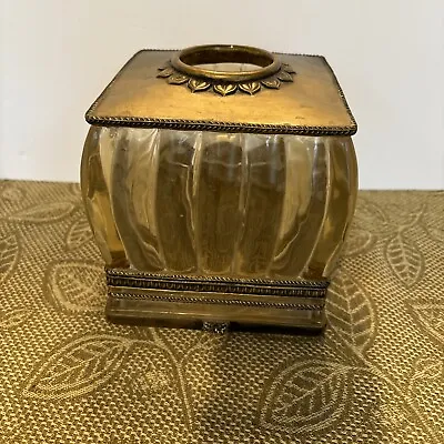 Vintage Antiqued Bronze & Clear Acrylic Tissue Box Cover • $16