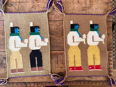 Antique Native American Indian Hand-Woven Wool Rug Wall Hanging Set • $40