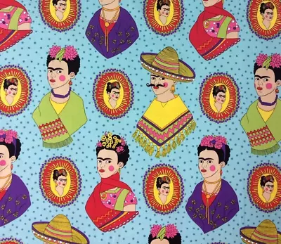 RPAH137 Frida Kahlo Fantastico Frida Mexico Folk Art Diego Cotton Quilt Fabric • $3.97