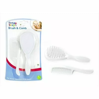 Baby Brush And Comb Grooming Set White Soft & Gentle First Steps • £3.29